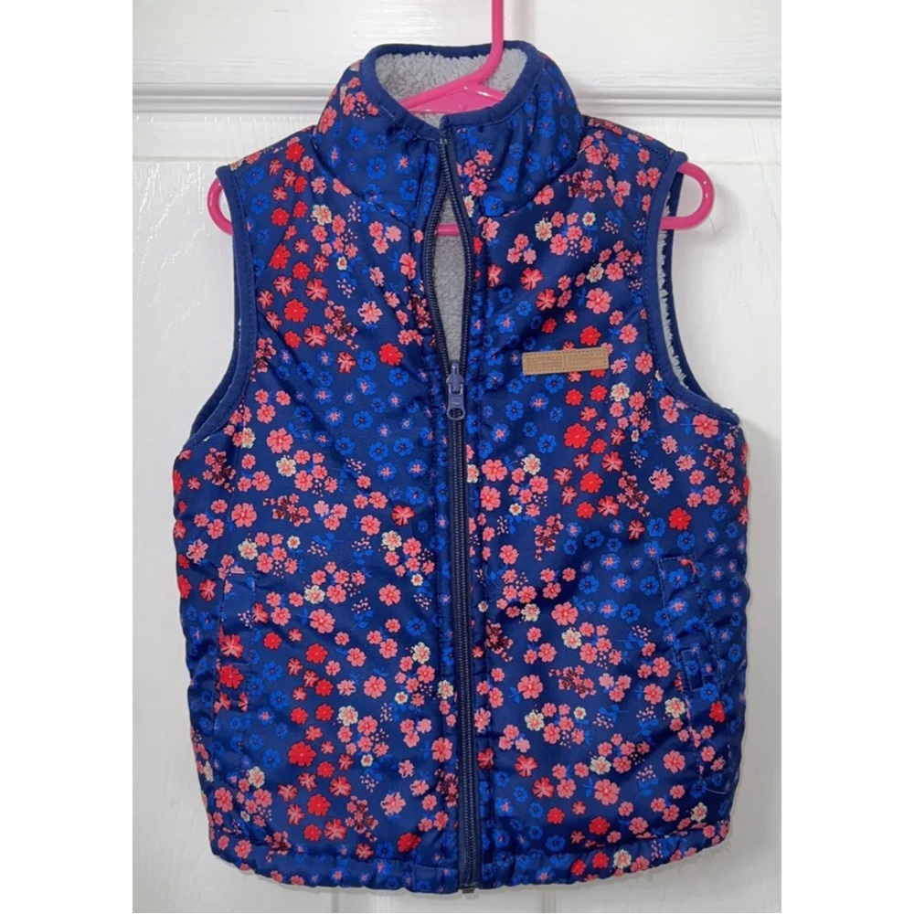 Buffalo David Bitton Navy Floral Puffer Vest with Pink & Red Flowers